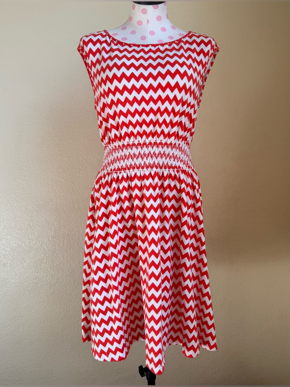 Kate Spade Red & White Chevron Midi Dress